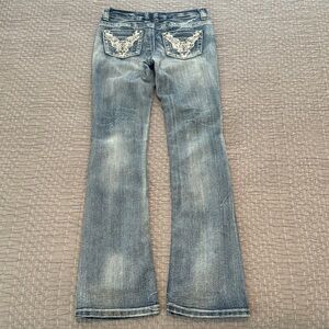 Wax Jeans Low Rise Bootcut Jeans w/ Embellishments